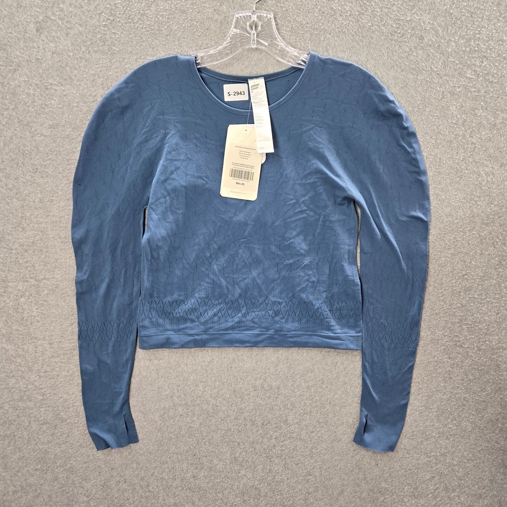 Fabletics Women Activewear Top Large Blue Shirt Ashton Sculpt Knit Cropped NWT
